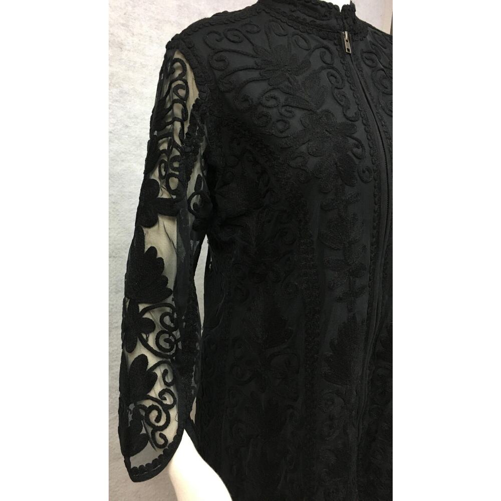 Vintage Collection Black Lace Long Lined Body Zip Up Front Coat Size Large - Picture 4 of 8